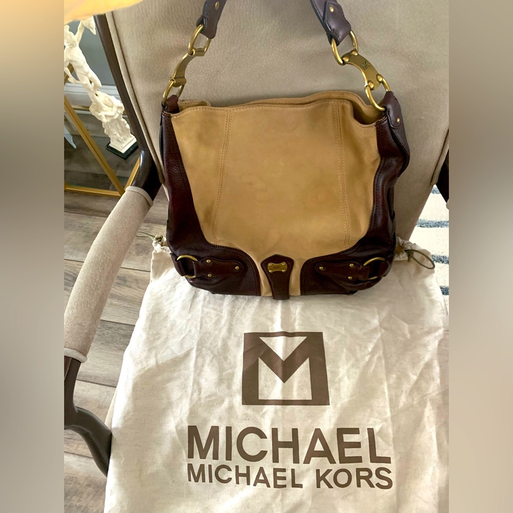Michael Kors 2008 Leather Hobo Brown Tan Retro Handbag Purse